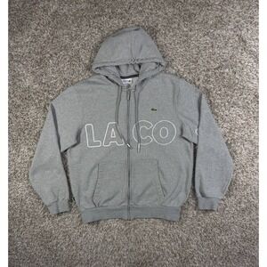 Lacoste Classic Fit Big Print Logo Full Zip Fleece Hoodie Gray Men's Large